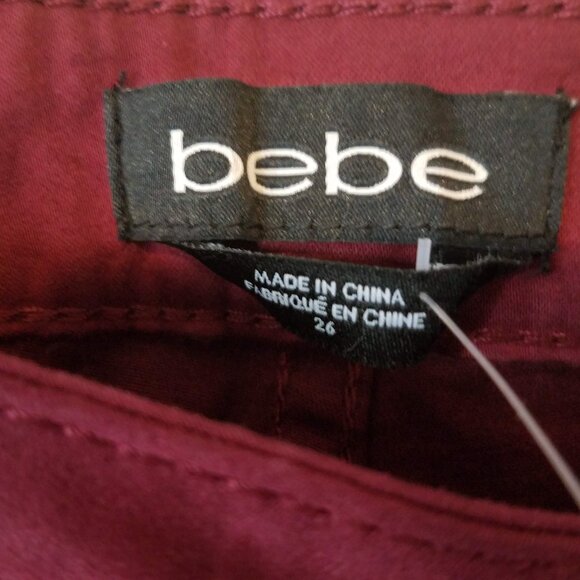 Bebe Pants Women's Size 26 Red Burgundy Clean Sateen Flare NWT - Picture 6 of 10